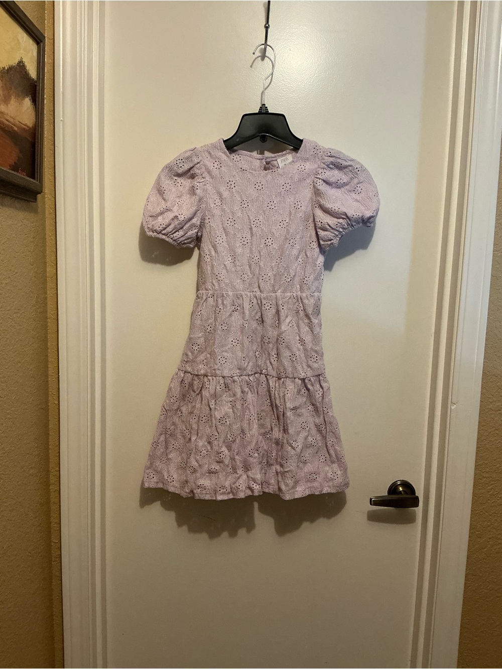 Lilac Eyelet Puff-Sleeve Kids Dress